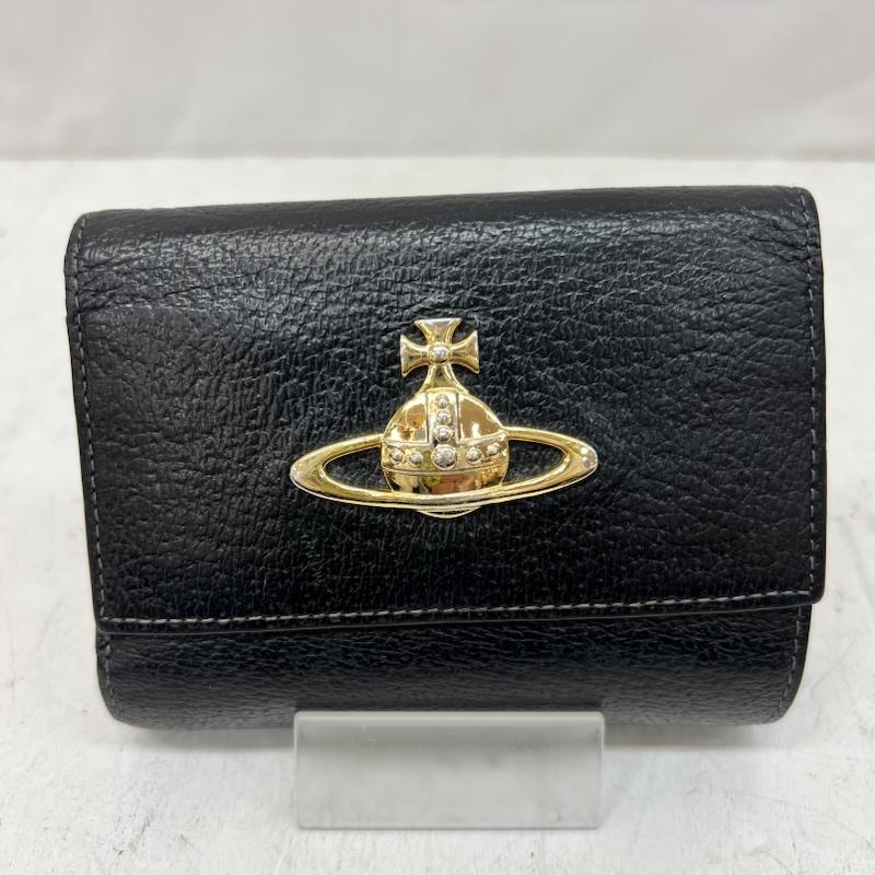 ヴィヴィアンウエストウッド Vivienne Westwood 財布 コンパクト財布 三つ折り財布 がま口 オーブ レザー - 黒 / ブラック / black レディース USED 古着 中古 50166044