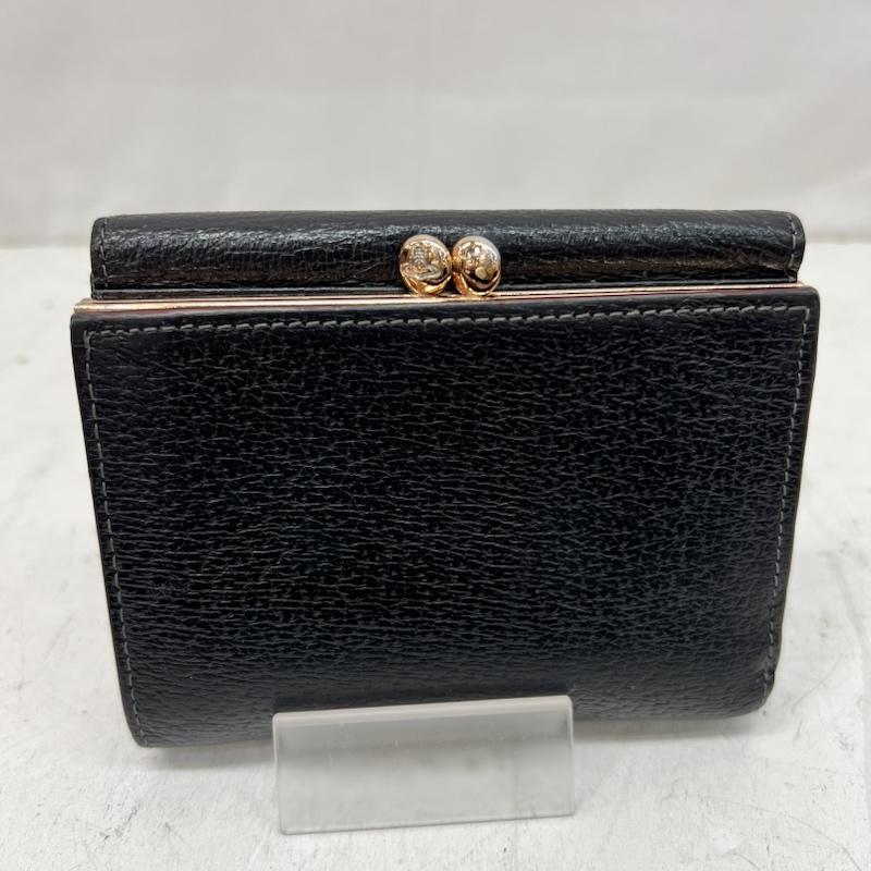 ヴィヴィアンウエストウッド Vivienne Westwood 財布 コンパクト財布 三つ折り財布 がま口 オーブ レザー - 黒 / ブラック / black レディース USED 古着 中古 50166044