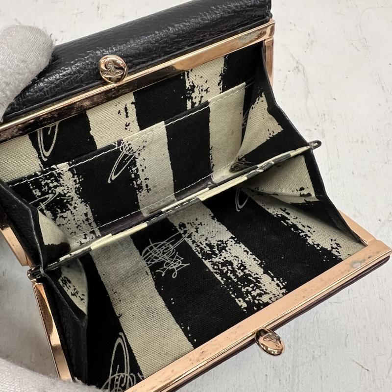 ヴィヴィアンウエストウッド Vivienne Westwood 財布 コンパクト財布 三つ折り財布 がま口 オーブ レザー - 黒 / ブラック / black レディース USED 古着 中古 50166044