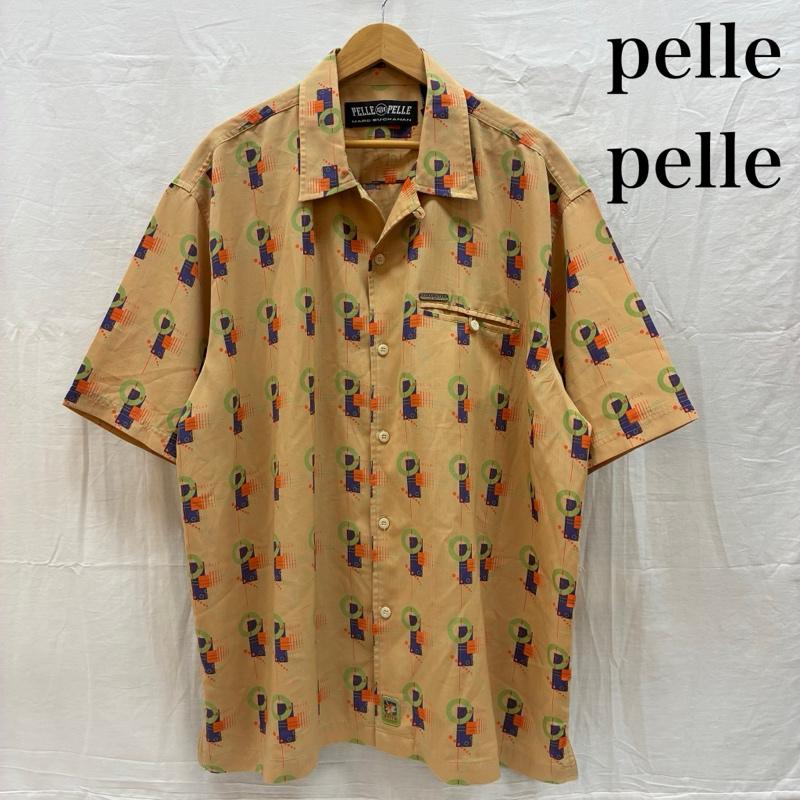 ペレペレ PELLEPELLE シャツ、ブラウス 半袖 総柄 ロゴ プリント メタルプレート コットン オープンカラー シャツ XL メンズ USED 古着 中古 50166049