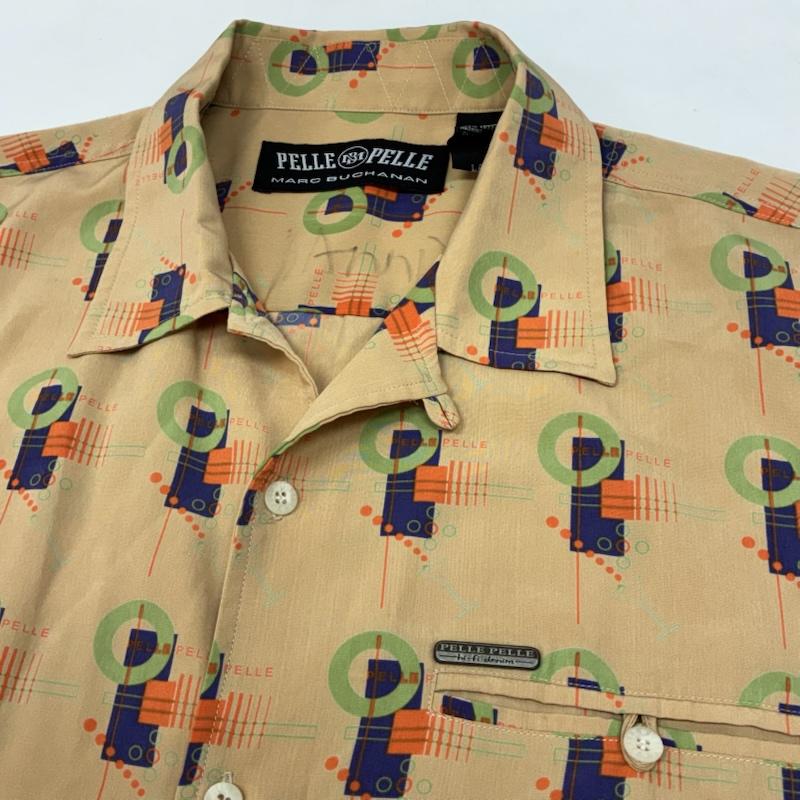 ペレペレ PELLEPELLE シャツ、ブラウス 半袖 総柄 ロゴ プリント メタルプレート コットン オープンカラー シャツ XL メンズ USED 古着 中古 50166049