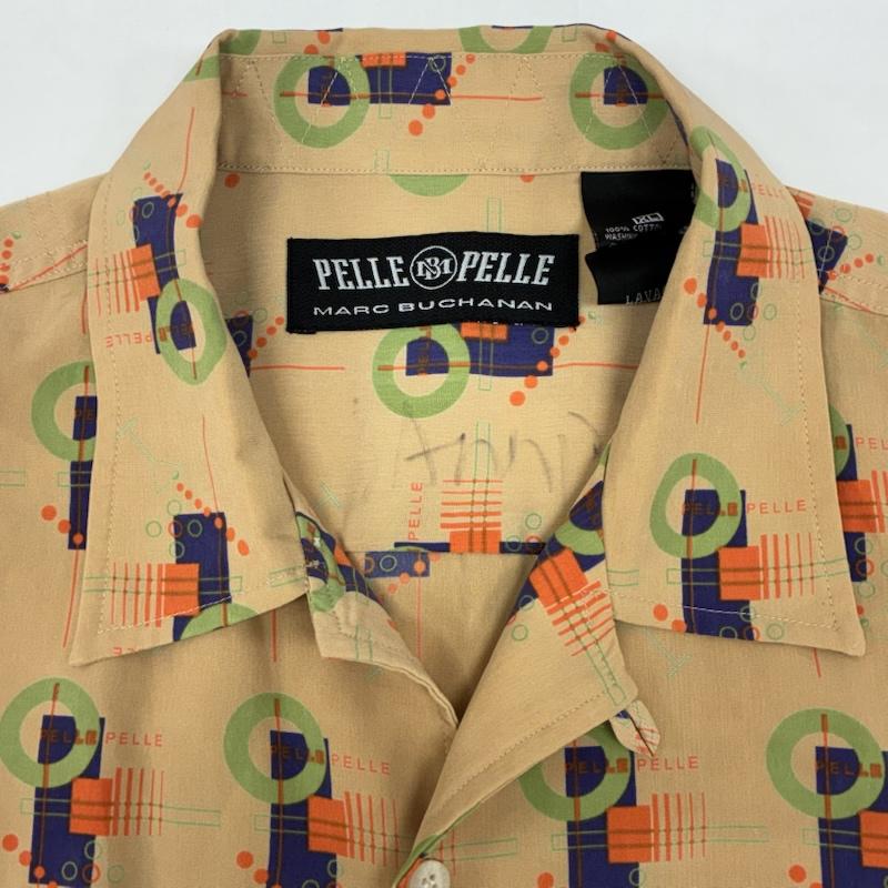 ペレペレ PELLEPELLE シャツ、ブラウス 半袖 総柄 ロゴ プリント メタルプレート コットン オープンカラー シャツ XL メンズ USED 古着 中古 50166049