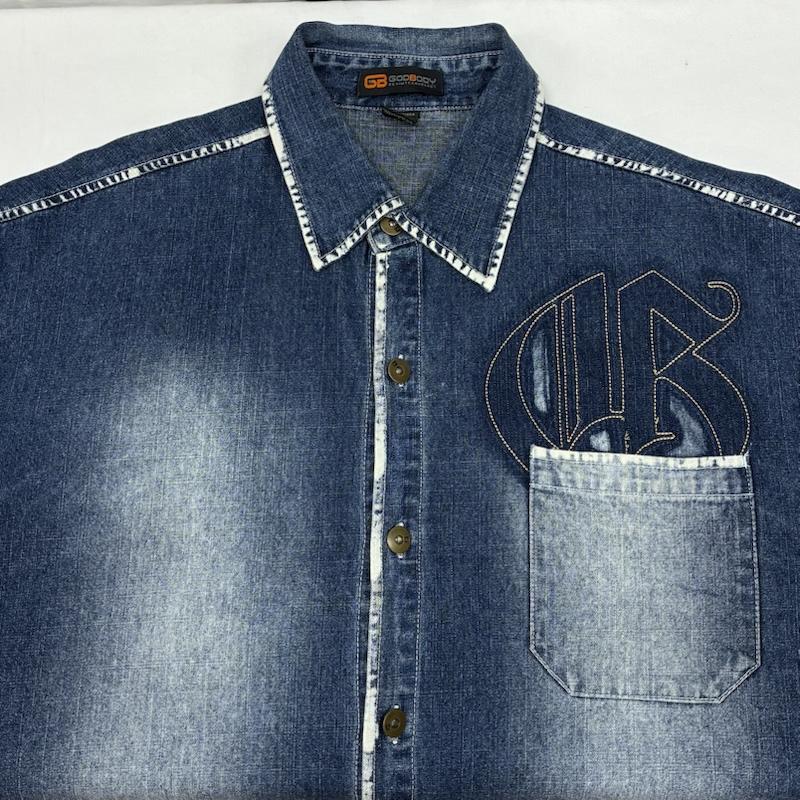 ヴィンテージ VINTAGE シャツ、ブラウス 半袖 GODBODY ゴッドボディ 90s 00s デニム シャツ バギー ショーツ セットアップ XL メンズ USED 古着 中古 50166050