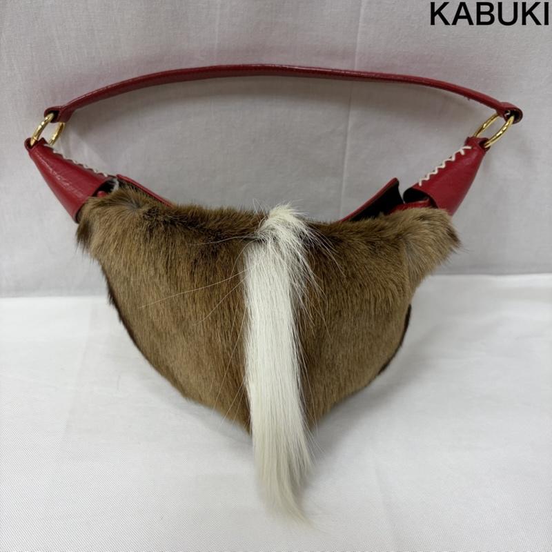古着 USED ハンドバッグ ハンドバッグ スプリングボック使用 毛皮レザーバッグ kabuki - 茶 / ブラウン / brown X 赤 / レッド / red レディース USED 古着 中古 50166065