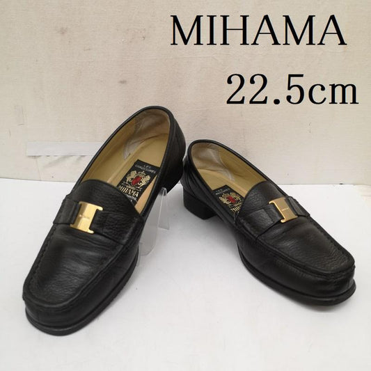ミハマ MIHAMA ローファー ローファー レザー ローファー パンプス シボ 加工 ロゴ金具 22.5cm 黒 / ブラック / black レディース USED 古着 中古 50166069