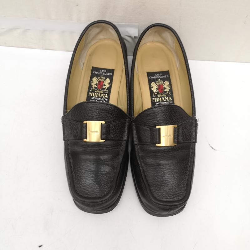 ミハマ MIHAMA ローファー ローファー レザー ローファー パンプス シボ 加工 ロゴ金具 22.5cm 黒 / ブラック / black レディース USED 古着 中古 50166069