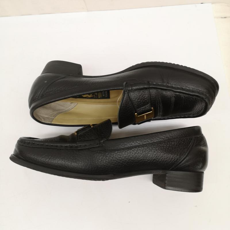 ミハマ MIHAMA ローファー ローファー レザー ローファー パンプス シボ 加工 ロゴ金具 22.5cm 黒 / ブラック / black レディース USED 古着 中古 50166069