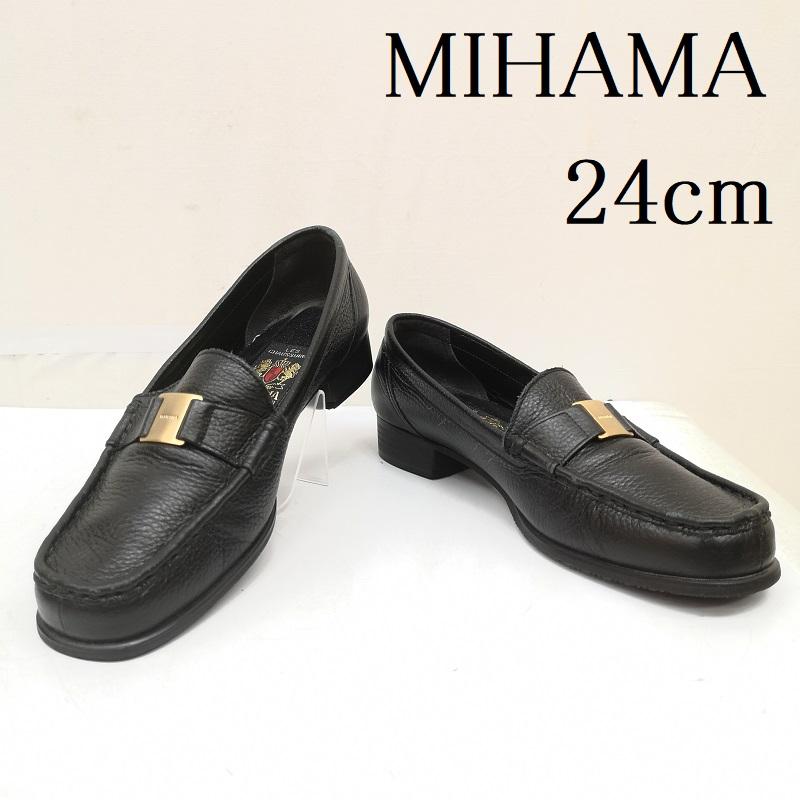 ミハマ MIHAMA ローファー ローファー レザー ローファー パンプス シボ加工 ロゴ金具 24.0cm 黒 / ブラック / black レディース USED 古着 中古 50166070