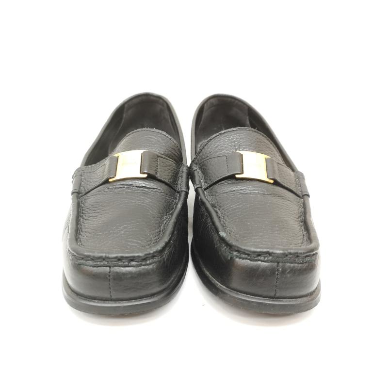 ミハマ MIHAMA ローファー ローファー レザー ローファー パンプス シボ加工 ロゴ金具 24.0cm 黒 / ブラック / black レディース USED 古着 中古 50166070
