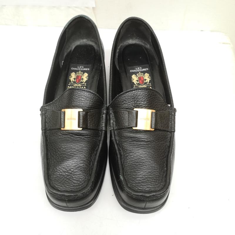 ミハマ MIHAMA ローファー ローファー レザー ローファー パンプス シボ加工 ロゴ金具 24.0cm 黒 / ブラック / black レディース USED 古着 中古 50166070