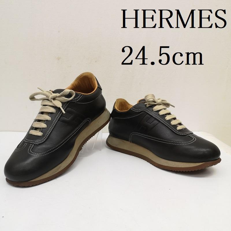 エルメス HERMES スニーカー スニーカー クイック レザー スニーカー 37 1/2 24.5cm 黒 / ブラック / black レディース USED 古着 中古 50166082