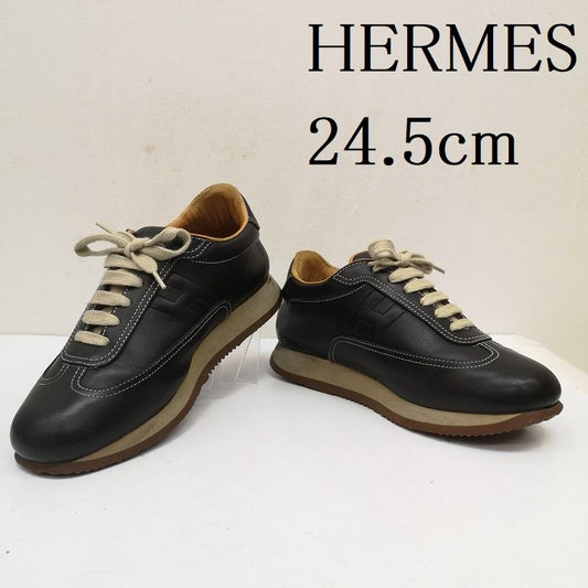 エルメス HERMES スニーカー スニーカー クイック レザー スニーカー 37 1/2 24.5cm 黒 / ブラック / black レディース USED 古着 中古 50166082