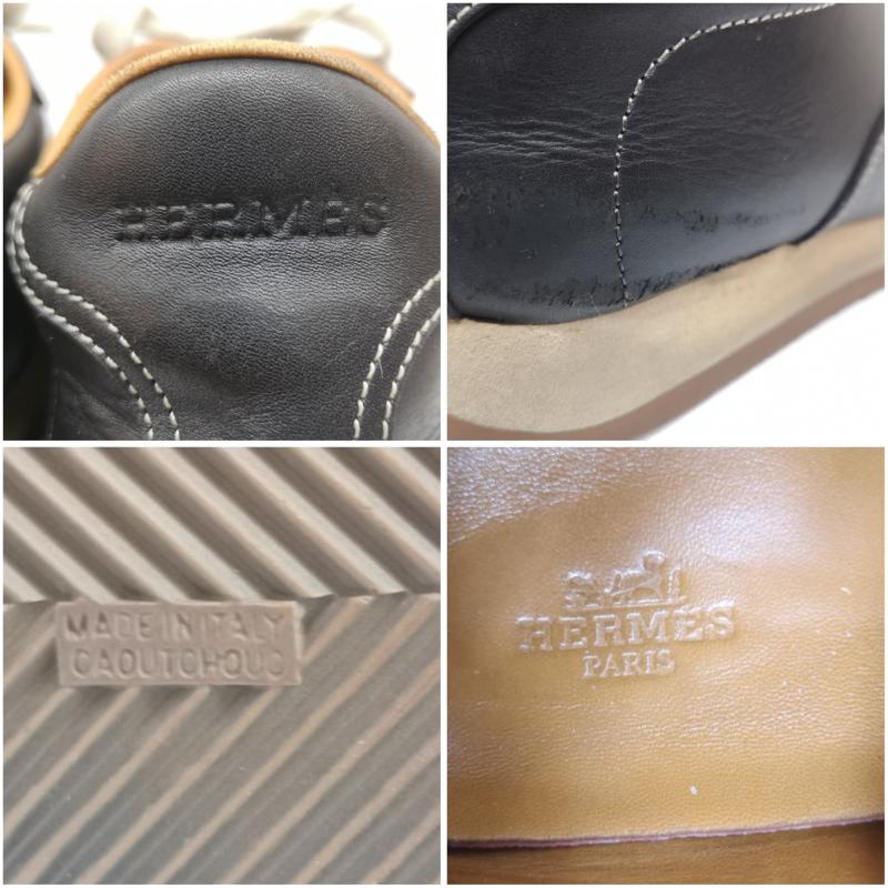 エルメス HERMES スニーカー スニーカー クイック レザー スニーカー 37 1/2 24.5cm 黒 / ブラック / black レディース USED 古着 中古 50166082