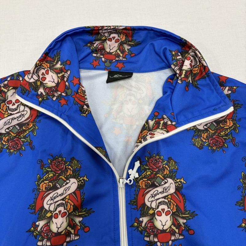 エドハーディー Ed Hardy ジャケット、上着 ジャケット、ブレザー スカル ローズ 総柄 プリント トラックジャケット ダブルジップ ジャージ ユニセックス M 総柄 X ロゴ、文字 X プリント 青 / ブルー / blue X 赤 / レッド / red X 白 / ホワイト / white メンズ USED 古着 中古 50166116
