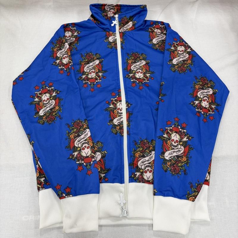 エドハーディー Ed Hardy ジャケット、上着 ジャケット、ブレザー スカル ローズ 総柄 プリント トラックジャケット ダブルジップ ジャージ ユニセックス M 総柄 X ロゴ、文字 X プリント 青 / ブルー / blue X 赤 / レッド / red X 白 / ホワイト / white メンズ USED 古着 中古 50166116