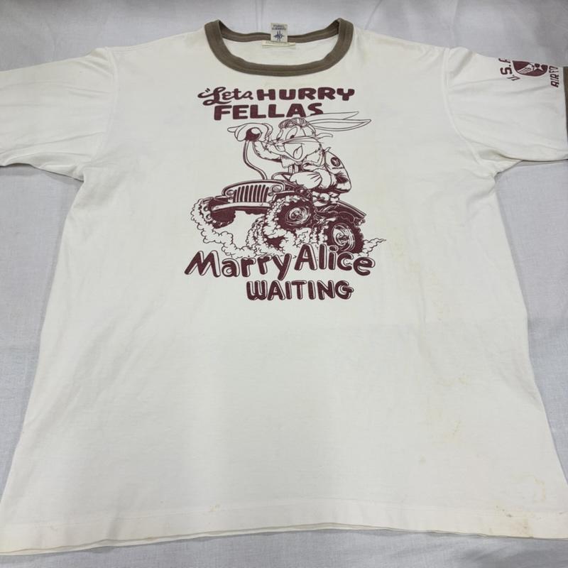 トイズマッコイ TOYS McCOY Tシャツ 半袖 バッグスバニー ロゴ 両面プリント 半袖 リンガー Tシャツ US ARMY L キャラクター X ロゴ、文字 X プリント 白 / ホワイト / white X 茶 / ブラウン / brown X えんじ / ワインレッド / dark red メンズ USED 古着 中古 50166118