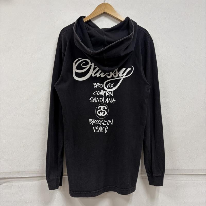 ステューシー STUSSY パーカー 長袖 ワールドツアー 両面 プリント 薄手 ロゴ パーカー フーデッド 長袖 カットソー M ロゴ、文字 X プリント 黒 / ブラック / black X 白 / ホワイト / white メンズ USED 古着 中古 50166119