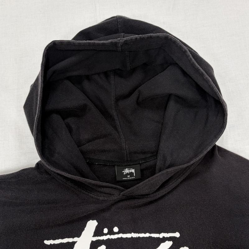 ステューシー STUSSY パーカー 長袖 ワールドツアー 両面 プリント 薄手 ロゴ パーカー フーデッド 長袖 カットソー M ロゴ、文字 X プリント 黒 / ブラック / black X 白 / ホワイト / white メンズ USED 古着 中古 50166119