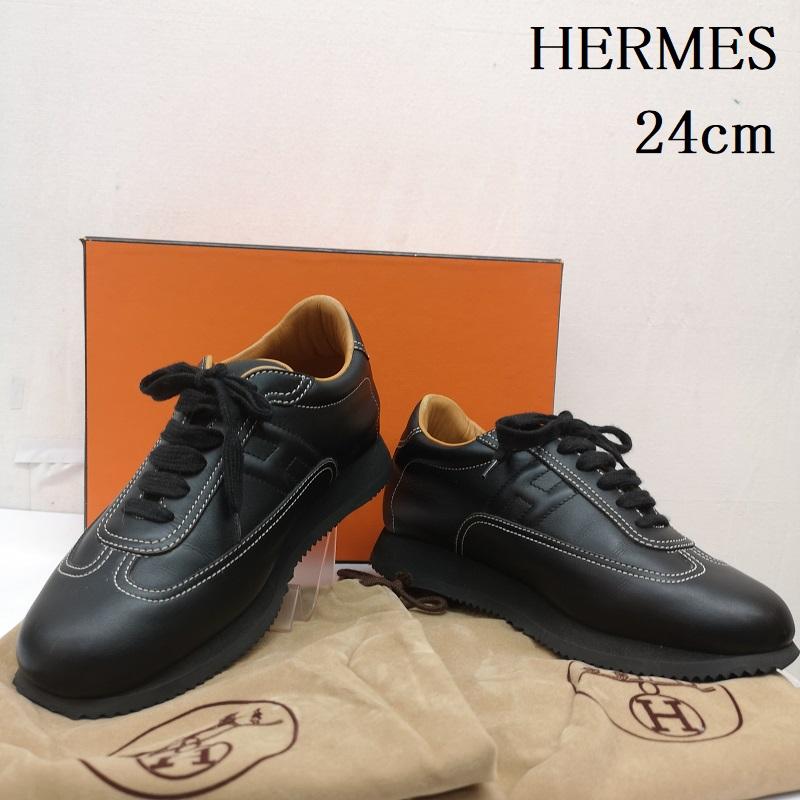 エルメス HERMES スニーカー スニーカー クイック Hロゴ レザー スニーカー 厚底 37 24.0cm 黒 / ブラック / black レディース USED 古着 中古 50166131