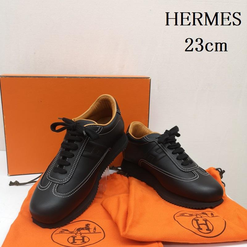 エルメス HERMES スニーカー スニーカー クイック Hロゴ レザー スニーカー 厚底 36 23.0cm 黒 / ブラック / black レディース USED 古着 中古 50166133
