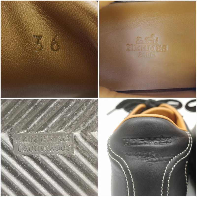 エルメス HERMES スニーカー スニーカー クイック Hロゴ レザー スニーカー 厚底 36 23.0cm 黒 / ブラック / black レディース USED 古着 中古 50166133