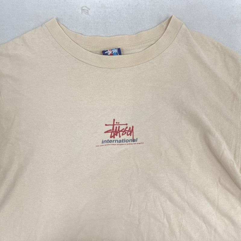 ステューシー STUSSY Tシャツ 半袖 USA製 90s OLD 三色タグ プリント Tシャツ カットソー M ベージュ / ベージュ / beige メンズ USED 古着 中古 50166138