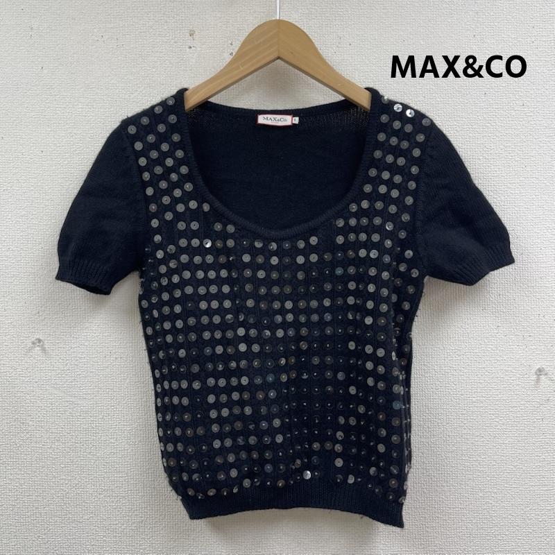 マックスアンドコー MAX&CO ニット、セーター 半袖 スパンコール シルバー メタリック Uネック ニット トップス S 黒 / ブラック / black レディース USED 古着 中古 50166153