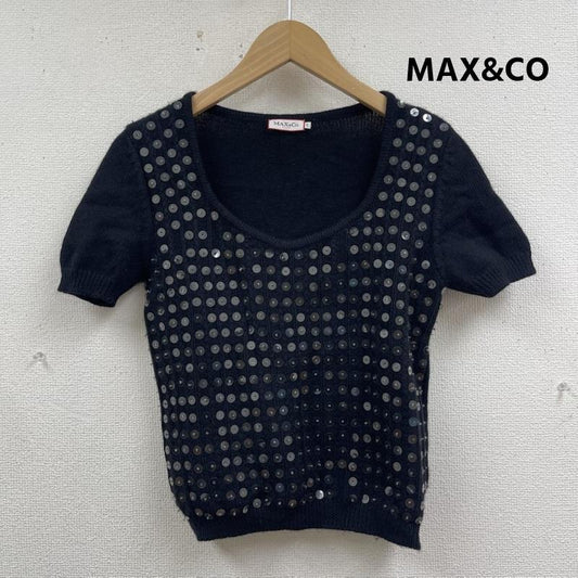 マックスアンドコー MAX&CO ニット、セーター 半袖 スパンコール シルバー メタリック Uネック ニット トップス S 黒 / ブラック / black レディース USED 古着 中古 50166153