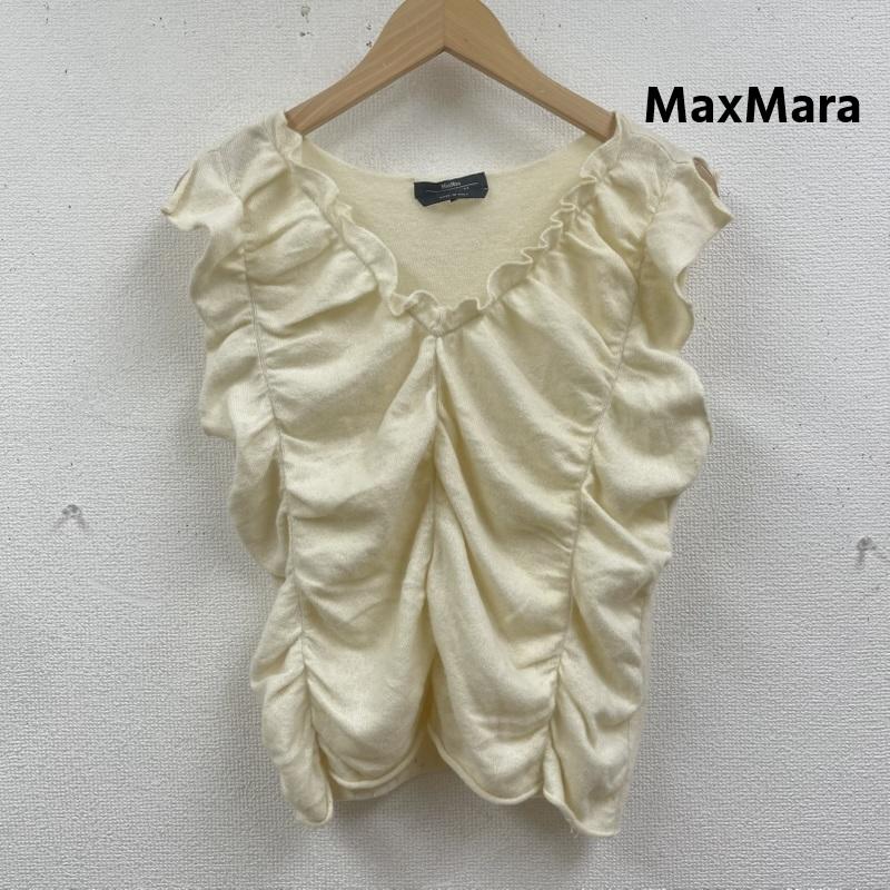 マックスマーラ MaxMara タンクトップ タンクトップ イタリア製 フリル ノースリーブ トップ サマー ギャザー ニット M オフホワイト / オフホワイト / レディース USED 古着 中古 50166154