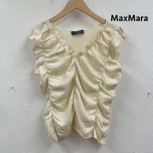 マックスマーラ MaxMara タンクトップ タンクトップ イタリア製 フリル ノースリーブ トップ サマー ギャザー ニット M オフホワイト / オフホワイト / レディース USED 古着 中古 50166154