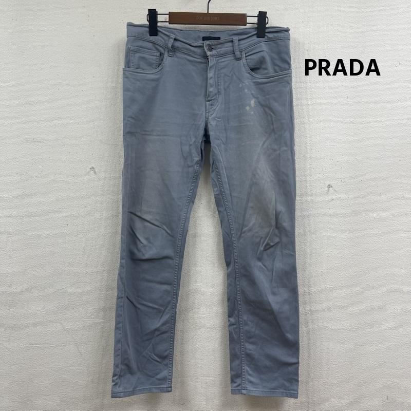 プラダ PRADA パンツ デニム、ジーンズ レザーパッチ ペイント テーパード デニム パンツ ボトムス 31インチ 水色 / ライトブルー / メンズ USED 古着 中古 50166180