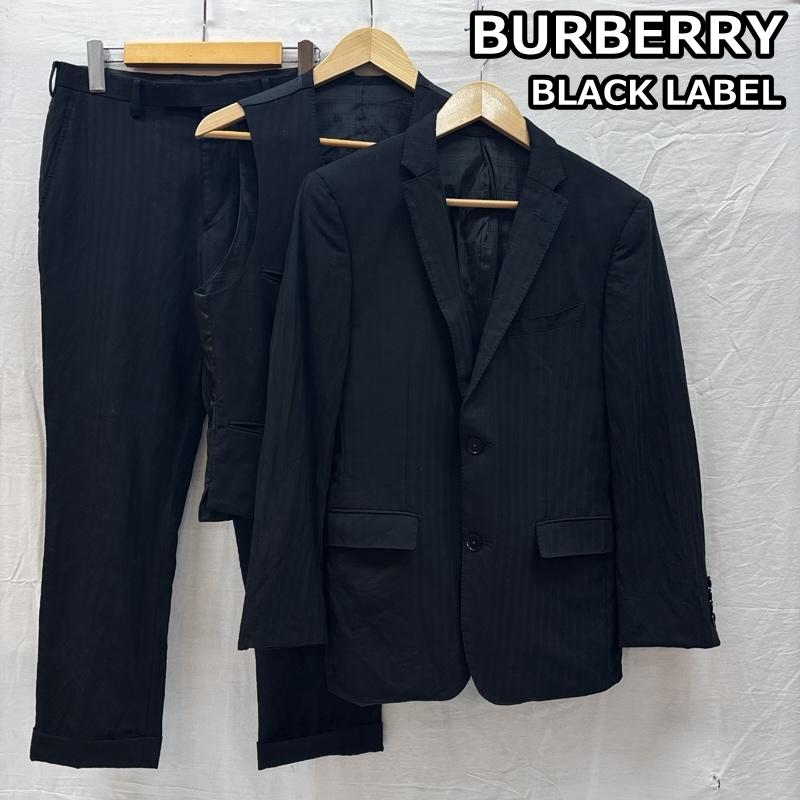バーバリーブラックレーベル BURBERRY BLACK LABEL スーツ スーツ シャドウストライプ 3ピース テーラード ジャケット ベスト スラックス - 黒 / ブラック / black メンズ USED 古着 中古 50166185