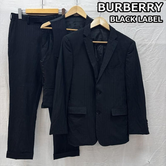 バーバリーブラックレーベル BURBERRY BLACK LABEL スーツ スーツ シャドウストライプ 3ピース テーラード ジャケット ベスト スラックス - 黒 / ブラック / black メンズ USED 古着 中古 50166185