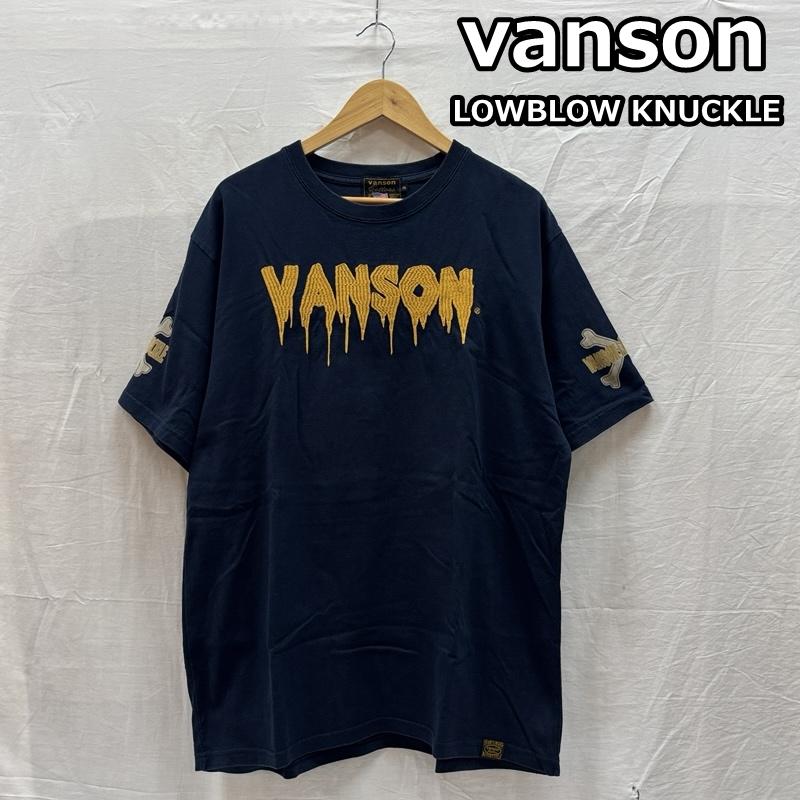 ヴァンソン VANSON Tシャツ 半袖 LOWBLOW KNUCKLE ローブローナックル ロゴ プリント 刺繍 クルーネック Tシャツ XXL 紺 / ネイビー / navy メンズ USED 古着 中古 50166186