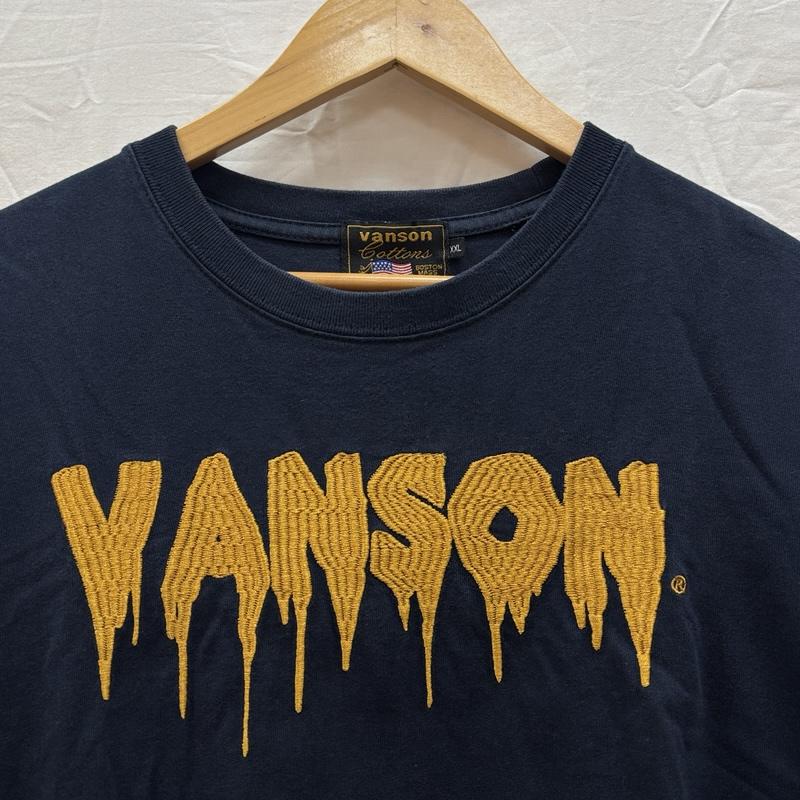ヴァンソン VANSON Tシャツ 半袖 LOWBLOW KNUCKLE ローブローナックル ロゴ プリント 刺繍 クルーネック Tシャツ XXL 紺 / ネイビー / navy メンズ USED 古着 中古 50166186