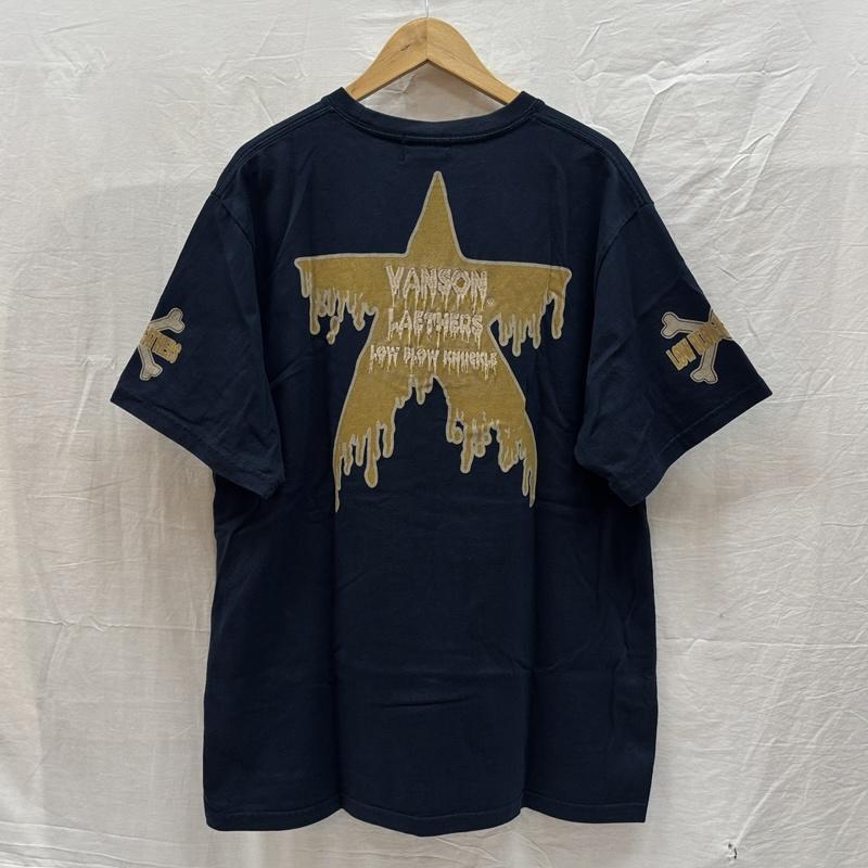ヴァンソン VANSON Tシャツ 半袖 LOWBLOW KNUCKLE ローブローナックル ロゴ プリント 刺繍 クルーネック Tシャツ XXL 紺 / ネイビー / navy メンズ USED 古着 中古 50166186