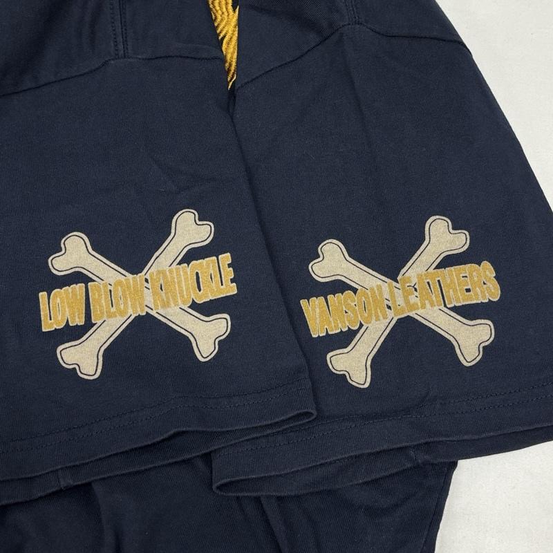 ヴァンソン VANSON Tシャツ 半袖 LOWBLOW KNUCKLE ローブローナックル ロゴ プリント 刺繍 クルーネック Tシャツ XXL 紺 / ネイビー / navy メンズ USED 古着 中古 50166186