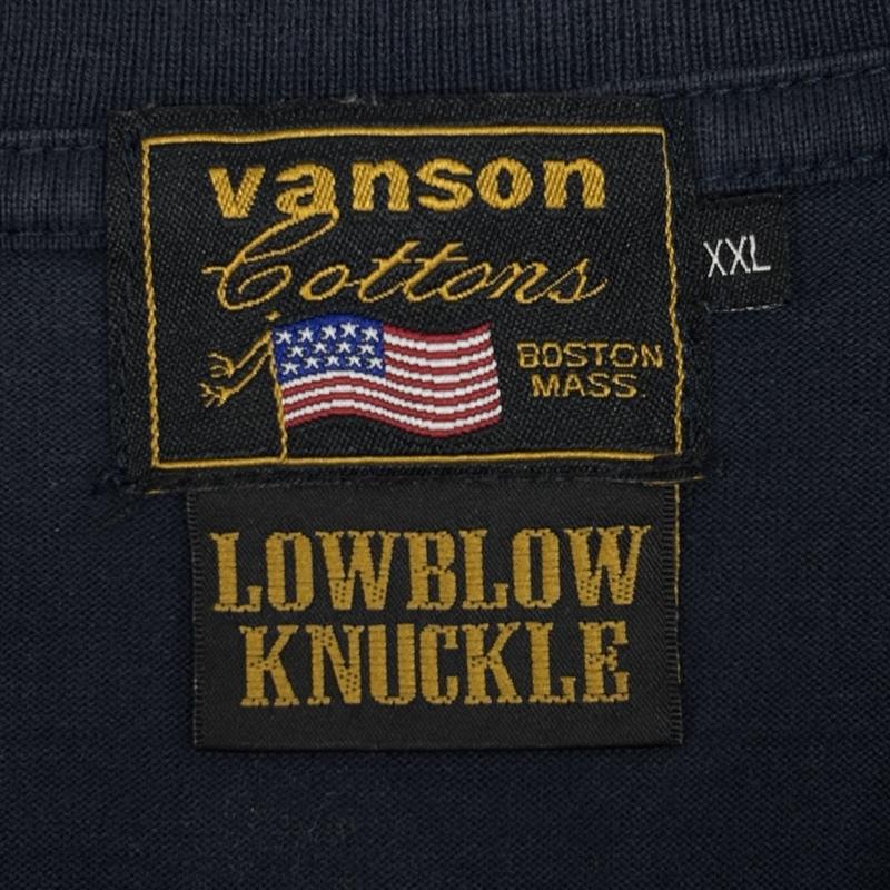 ヴァンソン VANSON Tシャツ 半袖 LOWBLOW KNUCKLE ローブローナックル ロゴ プリント 刺繍 クルーネック Tシャツ XXL 紺 / ネイビー / navy メンズ USED 古着 中古 50166186