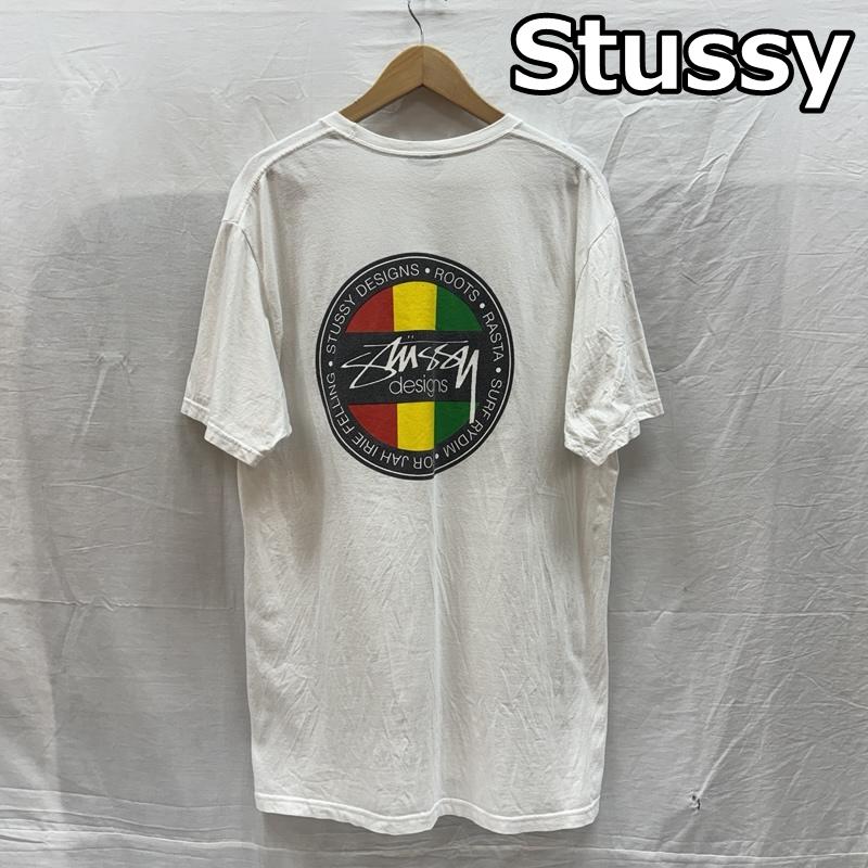ステューシー STUSSY Tシャツ 半袖 ラスタカラー ストックロゴ クルーネック 半袖 Tシャツ L 白 / ホワイト / white メンズ USED 古着 中古 50166187