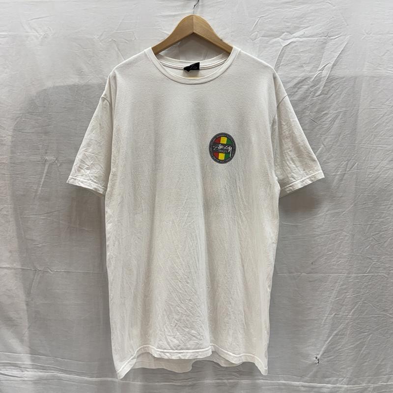 ステューシー STUSSY Tシャツ 半袖 ラスタカラー ストックロゴ クルーネック 半袖 Tシャツ L 白 / ホワイト / white メンズ USED 古着 中古 50166187
