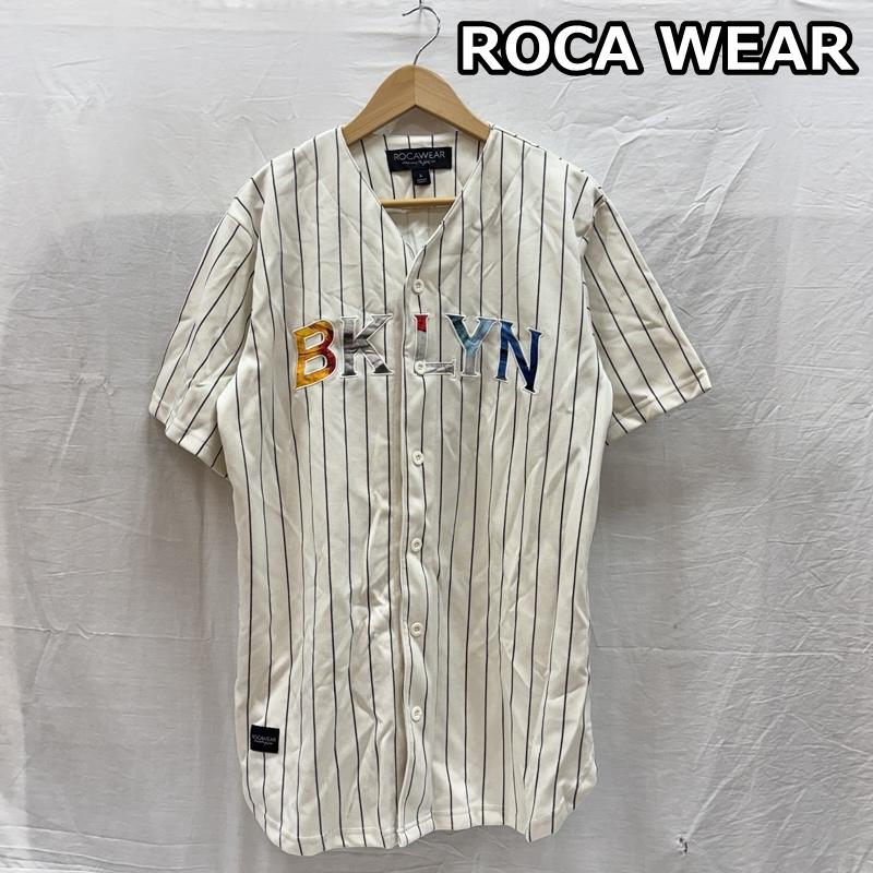 ロカウェア ROCAWEAR シャツ、ブラウス 半袖 BKLYN 99 ロゴ ピンストライプ ベースボール シャツ 半袖 L ストライプ メンズ USED 古着 中古 50166188