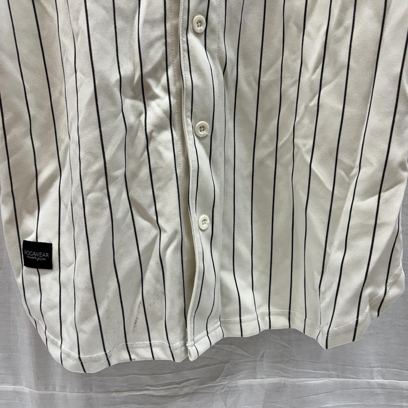ロカウェア ROCAWEAR シャツ、ブラウス 半袖 BKLYN 99 ロゴ ピンストライプ ベースボール シャツ 半袖 L ストライプ メンズ USED 古着 中古 50166188