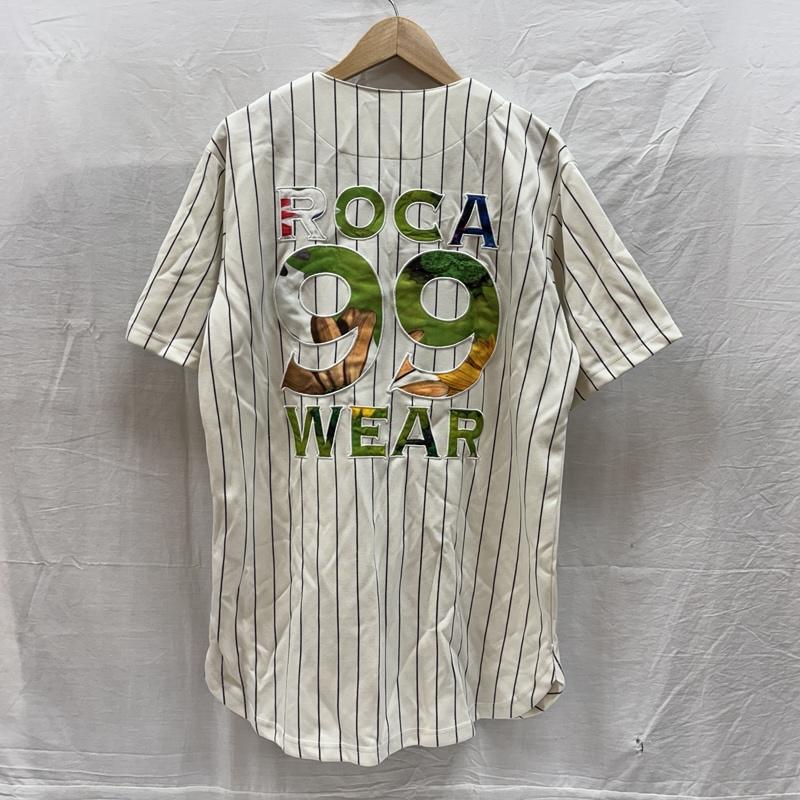 ロカウェア ROCAWEAR シャツ、ブラウス 半袖 BKLYN 99 ロゴ ピンストライプ ベースボール シャツ 半袖 L ストライプ メンズ USED 古着 中古 50166188