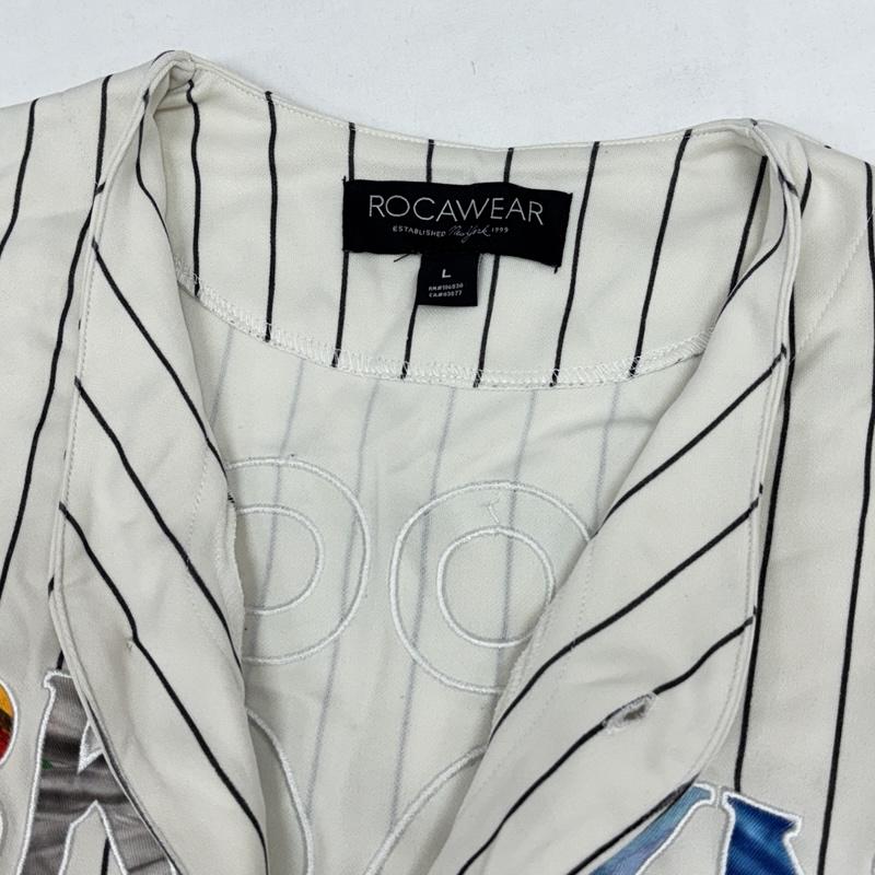 ロカウェア ROCAWEAR シャツ、ブラウス 半袖 BKLYN 99 ロゴ ピンストライプ ベースボール シャツ 半袖 L ストライプ メンズ USED 古着 中古 50166188