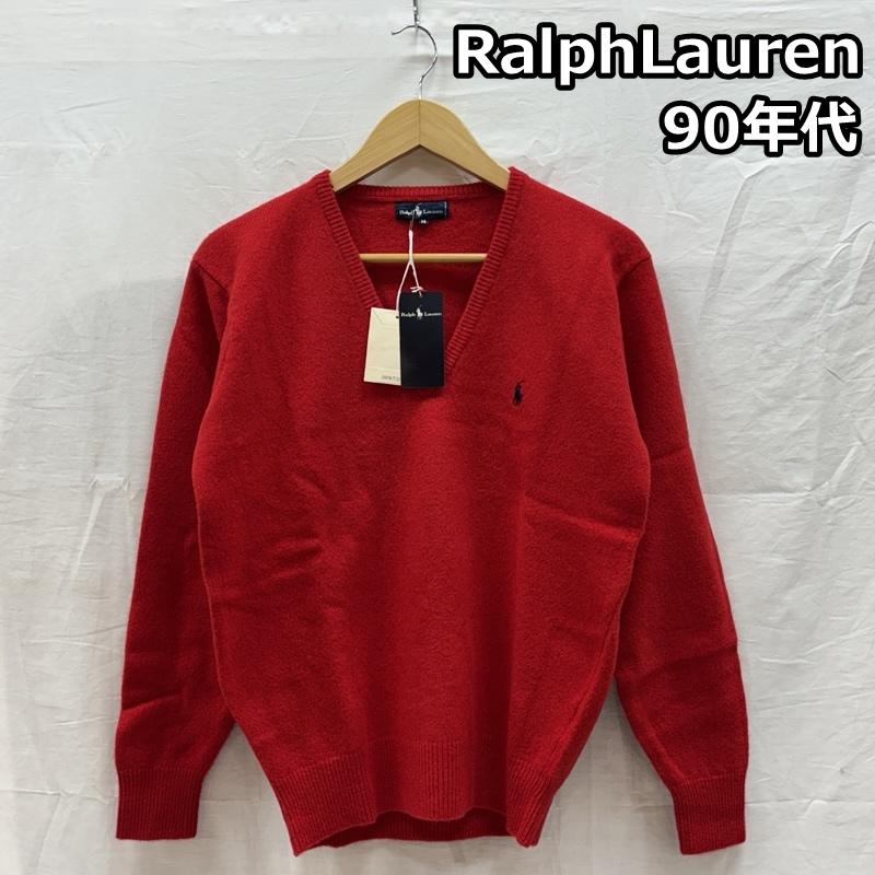 ラルフローレン RALPHLAUREN ニット、セーター 長袖 90年代 ビンテージ 香港製 インパクト21 Vネック ウール ニット セーター 90s VINTAGE M 赤 / レッド / red メンズ USED 古着 中古 50166198