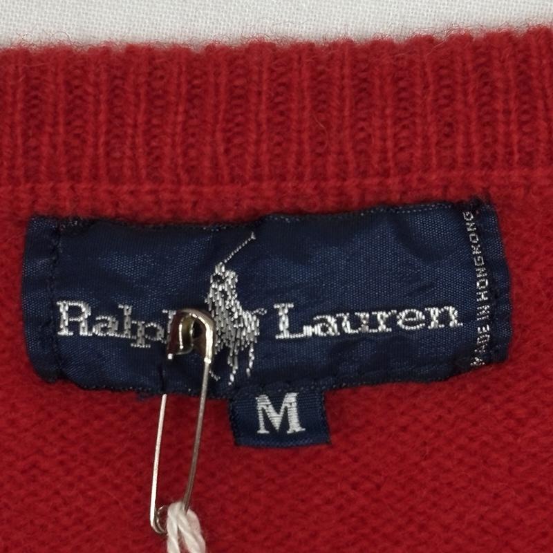 ラルフローレン RALPHLAUREN ニット、セーター 長袖 90年代 ビンテージ 香港製 インパクト21 Vネック ウール ニット セーター 90s VINTAGE M 赤 / レッド / red メンズ USED 古着 中古 50166198