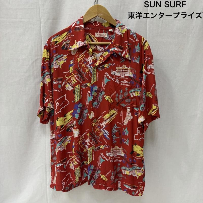 サンサーフ SUN SURF シャツ、ブラウス 半袖 PLANTATION PARADISE 洋柄アロハシャツ SS37460 L 総柄 赤 / レッド / red メンズ USED 古着 中古 50166211