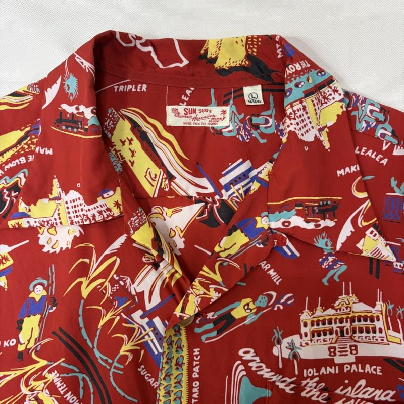 サンサーフ SUN SURF シャツ、ブラウス 半袖 PLANTATION PARADISE 洋柄アロハシャツ SS37460 L 総柄 赤 / レッド / red メンズ USED 古着 中古 50166211