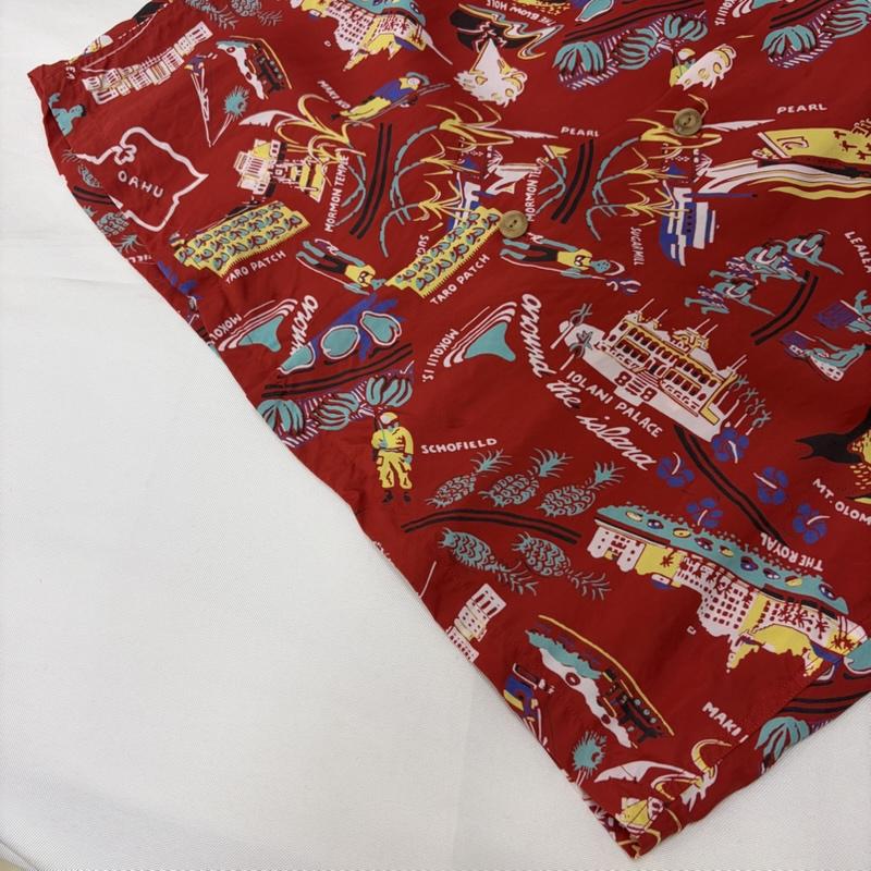 サンサーフ SUN SURF シャツ、ブラウス 半袖 PLANTATION PARADISE 洋柄アロハシャツ SS37460 L 総柄 赤 / レッド / red メンズ USED 古着 中古 50166211