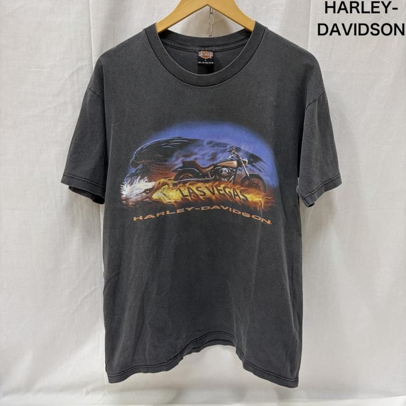 ハーレーダビッドソン Harley-Davidson Tシャツ 半袖 LAS VEGAS NEVADA プリント半袖Tシャツ イーグル flame 00年 00s L ロゴ、文字 X プリント ダークグレー / ダークグレー / メンズ USED 古着 中古 50166212